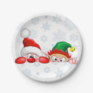 Santa und Elf Niedliche und lustige Charaktere pin Pappteller