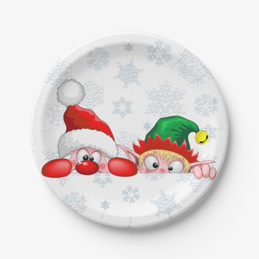 Santa und Elf Niedliche und lustige Charaktere pin Pappteller (Vorderseite)