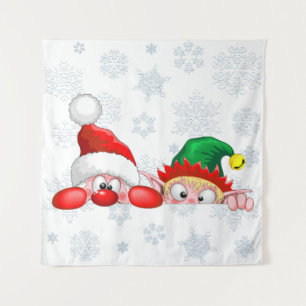 Santa und Elf Niedliche und lustige Charaktere pin Wandteppich