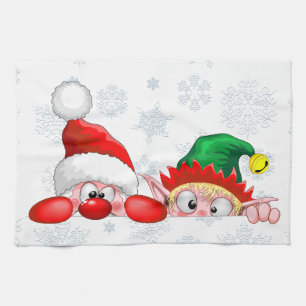 Santa und Elf Niedliche und lustige Charaktere spä Geschirrtuch