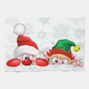 Santa und Elf Niedliche und lustige Charaktere spä Geschirrtuch