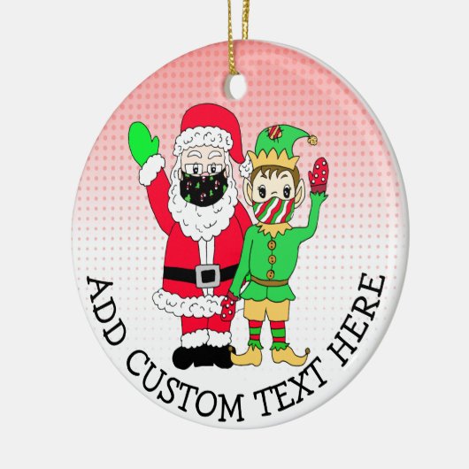Santa und Elfen in Facemaskas benutzerdefinierter  Keramik Ornament (Links)