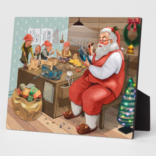 Santa und Elves machen Spielzeug | Weihnachten Fotoplatte (Seite)