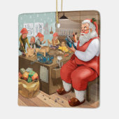 Santa und Elves machen Spielzeug | Weihnachten Keramikornament (Links)