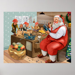 Santa und Elves machen Spielzeug | Weihnachten Poster
