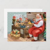 Santa und Elves machen Spielzeug | Weihnachten Postkarte (Vorne/Hinten)