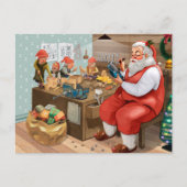 Santa und Elves machen Spielzeug | Weihnachten Postkarte (Vorderseite)