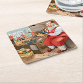 Santa und Elves machen Spielzeug | Weihnachten Rechteckiger Pappuntersetzer (angewinkelt)