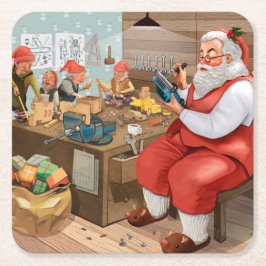 Santa und Elves machen Spielzeug | Weihnachten Rechteckiger Pappuntersetzer