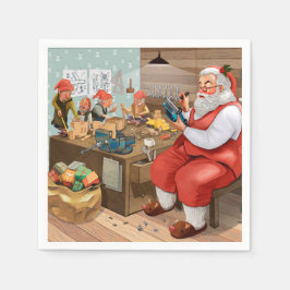 Santa und Elves machen Spielzeug | Weihnachten Serviette