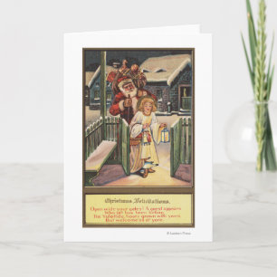 Santa und Engel mit Lattern Feiertagskarte