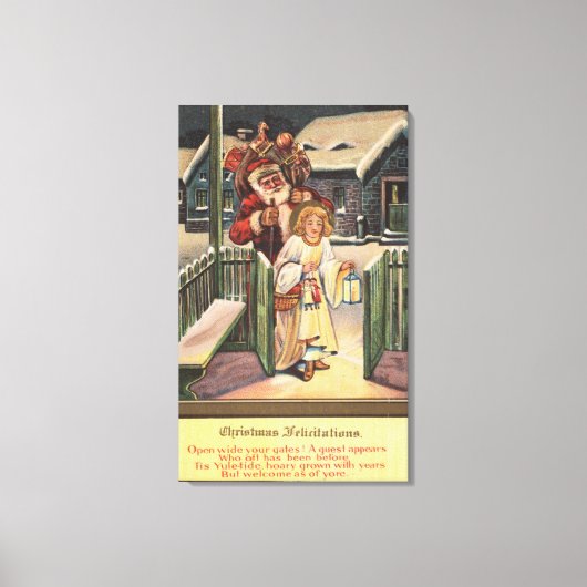 Santa und Engel mit Lattern Leinwanddruck (Vorderseite)