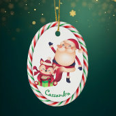 Santa und Fox Candy Cane Frame Keramik Ornament