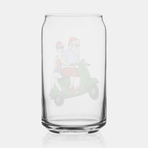 Santa und Frau Claus fahren mit einem Roller Dosenglas