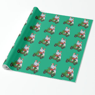 Santa und Frau Claus fahren mit einem Roller Geschenkpapier