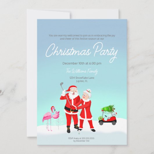 Santa und Frau Claus Golf Swing Einladung (Vorderseite)