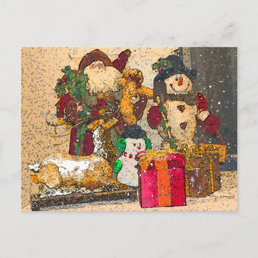 SANTA UND FREUNDE FEIERTAGSPOSTKARTE (Vorderseite)
