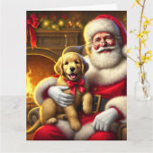 Santa und Golden Retriever Welpe mit Red Bow Karte (Gelbe Blume)