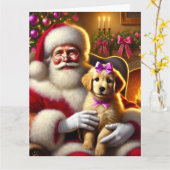 Santa und Golden Retriever Welpe mit rosa Bow Karte (Gelbe Blume)