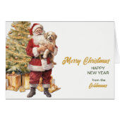 Santa und Golden Retriever Welpe Weihnachtskarte (Vorderseite (Horizontal))