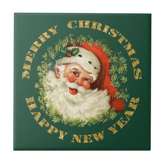 Santa und Green Pine Frame Fliese (Vorderseite)