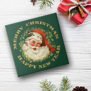 Santa und Grüntannenrahmen Fliese