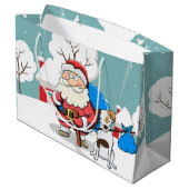 Santa und Hund  Große Geschenktüte (Rückseite Schrägansicht)