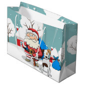 Santa und Hund  Große Geschenktüte (Vorderseite Schrägansicht)