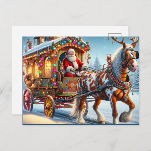 Santa und Irish Cob Pferd mit Antlern Postkarte (Vorne/Hinten)