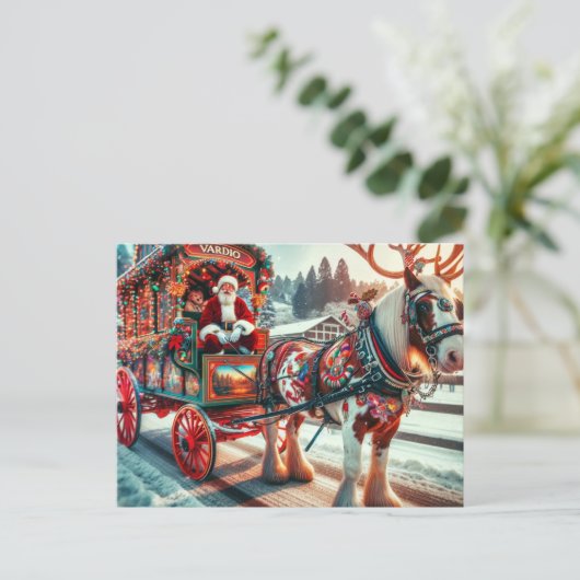 Santa und Irish Cob Pferd mit Antlern Postkarte (Stehend Vorderseite)