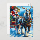Santa und Irish Cob Pferd mit Antlern Postkarte (Vorne/Hinten)