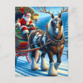 Santa und Irish Cob Pferd mit Antlern Postkarte (Vorderseite)