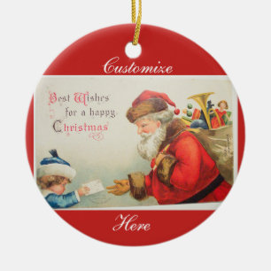 Santa und Junge Vintage Nostalgie Weihnachten Keramik Ornament