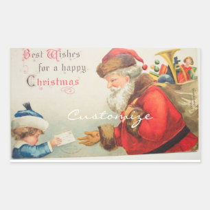 Santa und Junge Vintage Nostalgie Weihnachten Rechteckiger Aufkleber