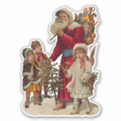 Santa und Kinder, Vintag, Aufkleber (Vorderseite)