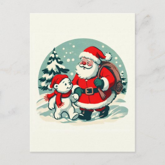 Santa und kleiner Eisbär Postkarte (Vorderseite)