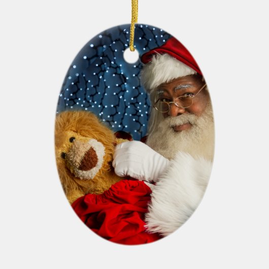 Santa und Leo der Löwe Keramik Ornament (Vorne)