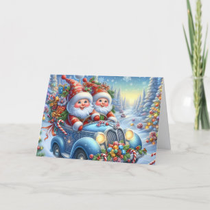 Santa und Mrs. Claus fahren im Oldtimer Feiertagskarte