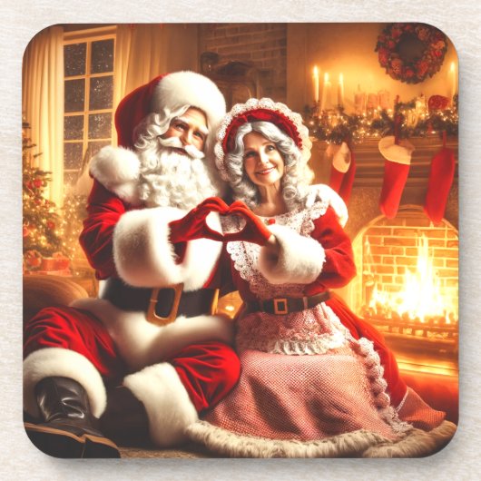 Santa und Mrs Claus Getränkeuntersetzer (Vorderseite)