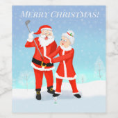 Santa und Mrs. Claus Golf Swing Weinetikett (Einzelnes Label)