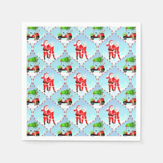 Santa und Mrs. Claus Golfing Ogee Pattern Serviette (Vorderseite)