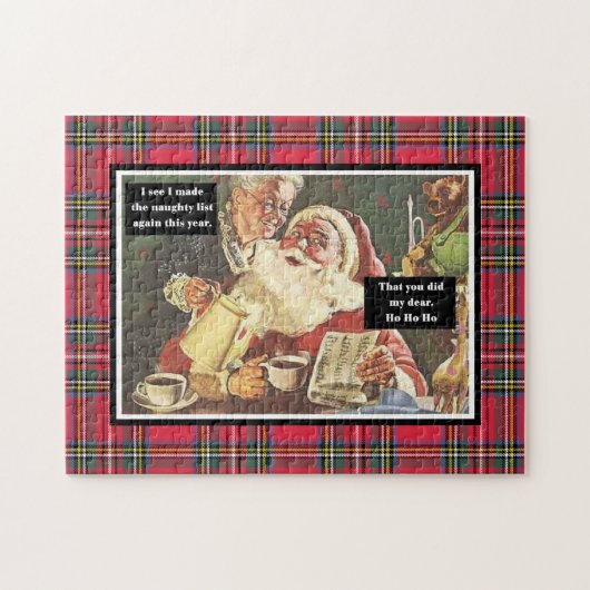 Santa und Mrs. Claus Naughty List Funny Kariert Puzzle (Horizontal)