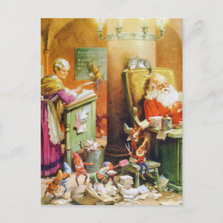 Santa und Mrs. Claus und die Elfen am Nordpol Feiertagspostkarte