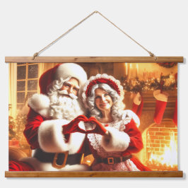 Santa und Mrs Claus Wandteppich Mit Holzrahmen
