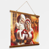 Santa und Mrs Claus Wandteppich Mit Holzrahmen (Gewinkelt)