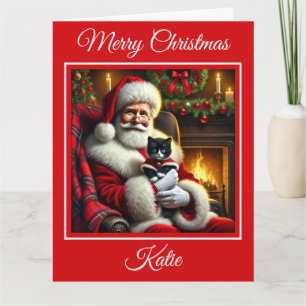Santa und Niedlich Black and White Kitten Karte