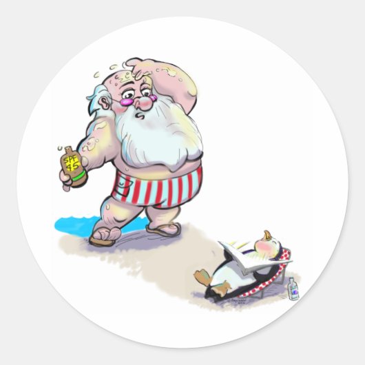Santa und Pinguin Runder Aufkleber (Vorderseite)