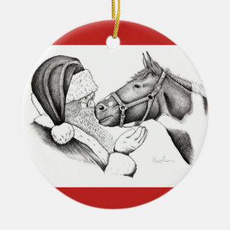 Santa und Pinto Pferd Keramik Ornament