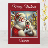 Santa und Ragdoll Kitten im Weihnachtsdorf Karte (Gelbe Blume)