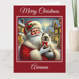 Santa und Ragdoll Kitten im Weihnachtsdorf Karte